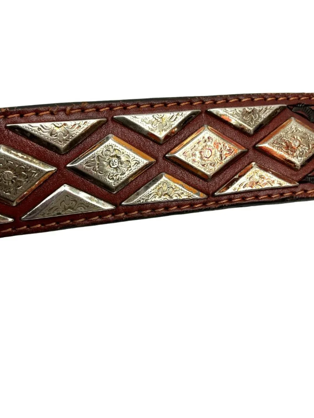 DDD 3-D Western Style Genuine Handtooled Leather Belt With Engraved Silver Buckl